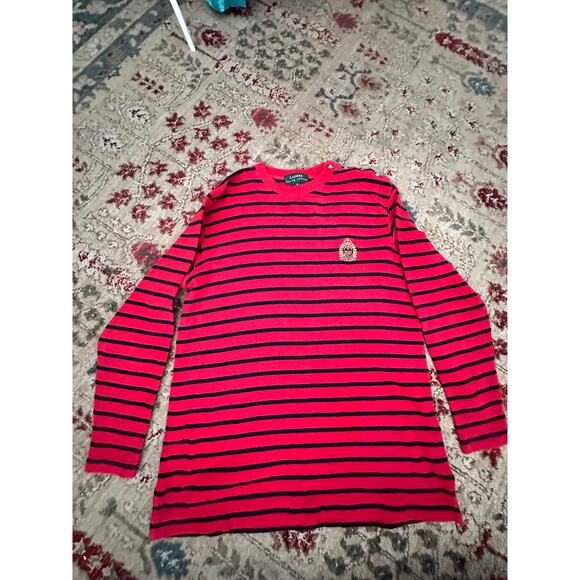 Vintage Lauren Ralph Lauren Red Blue Striped embroidered crest thermal SZ Small - Picture 6 of 8